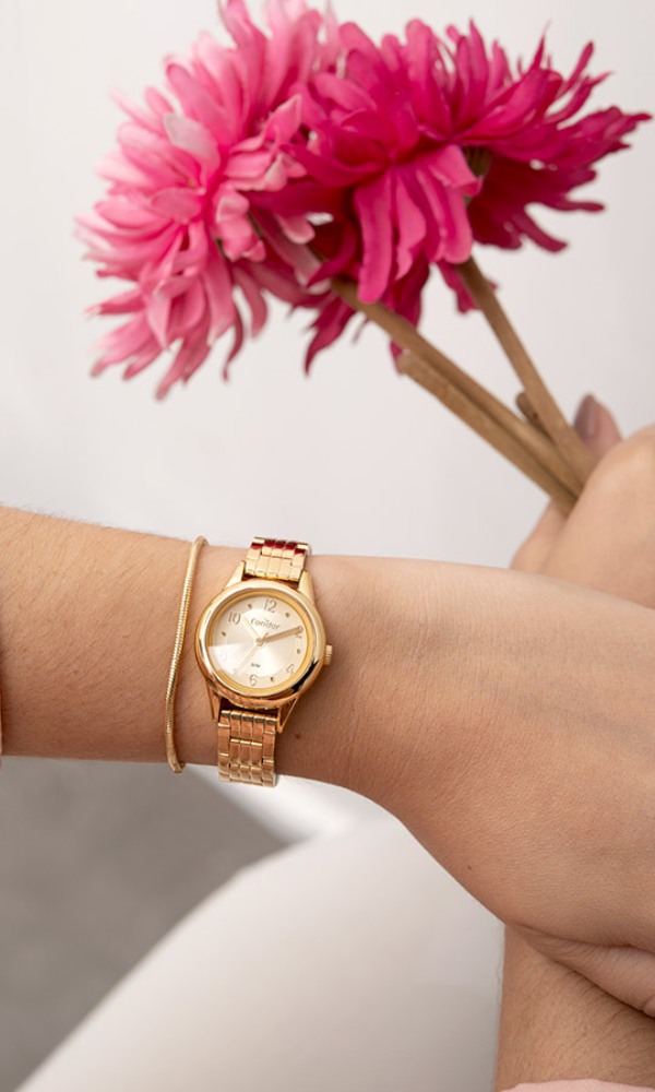 Relógio Feminino Dourado Pequeno Condor Mini Pulseira Estreita de Metal Aço Inoxidável COPC21AEBM/7D - Imagem 6