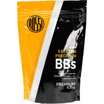 Bolinha BBs Munição AIRSOFT 6mm 0.25g (Saco 4.000un) Rossi Extreme Precision Esfera Plástico Premium