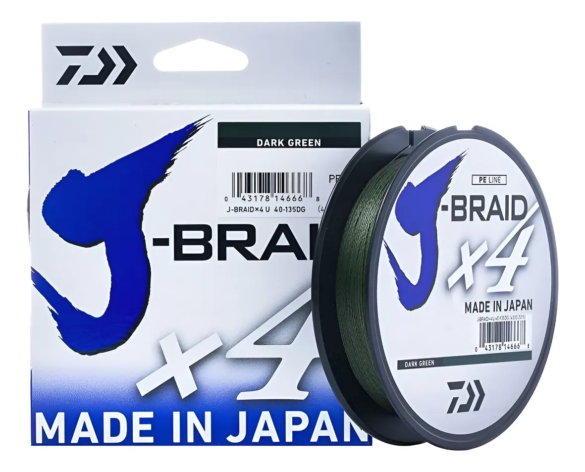 Linha Multifilamento 8x Daiwa J-BRAID X8 0.28mm 30lb Verde Escuro Rolo com 135m Made In Japan