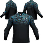 Camisa de Pesca Presa Viva Team PV 02 (GG) Proteção Solar UV30+ PSVA Dry Favo Micro Azul Cinza Manga Longa