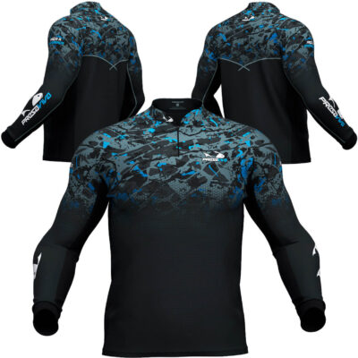 Camisa de Pesca Presa Viva Team PV 02 (M) Proteção Solar UV30+ PSVA Dry Favo Micro Azul Cinza Manga Longa