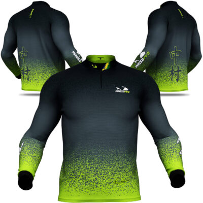 Camisa de Pesca Presa Viva Renan Nakamura NK 05 (M) Proteção Solar FPS 30+ PSVA Cinza Verde Limão