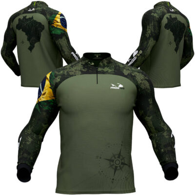 Camisa de Pesca Presa Viva Camuflada 07 (GG) Proteção Solar UV50+ Dry Flex com Elastano Verde Brasil