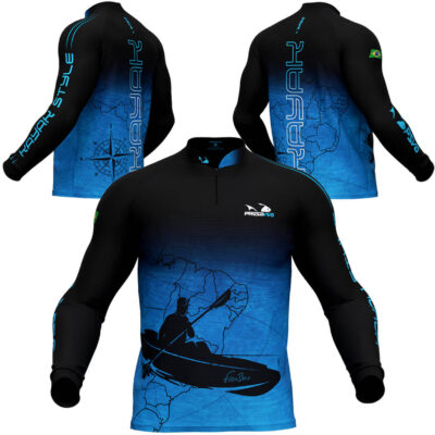 Camisa de Pesca Presa Viva Baca 05 (M) Proteção Solar FPS 30+ PSVA Dry Favo Micro Azul Preta Manga Longa