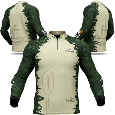 Camisa de Pesca Presa Viva Anderson Guedes 04 (GG) Proteção Solar UV50+ Dry Flex com Elastano Verde Manga Longa Zíper