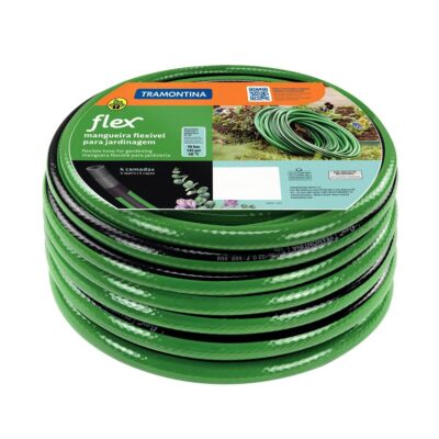 Mangueira Flex Tramontina 20 Metros Verde em PVC 4 Camadas Listrada Especial Flexível Para Jardim Irrigação