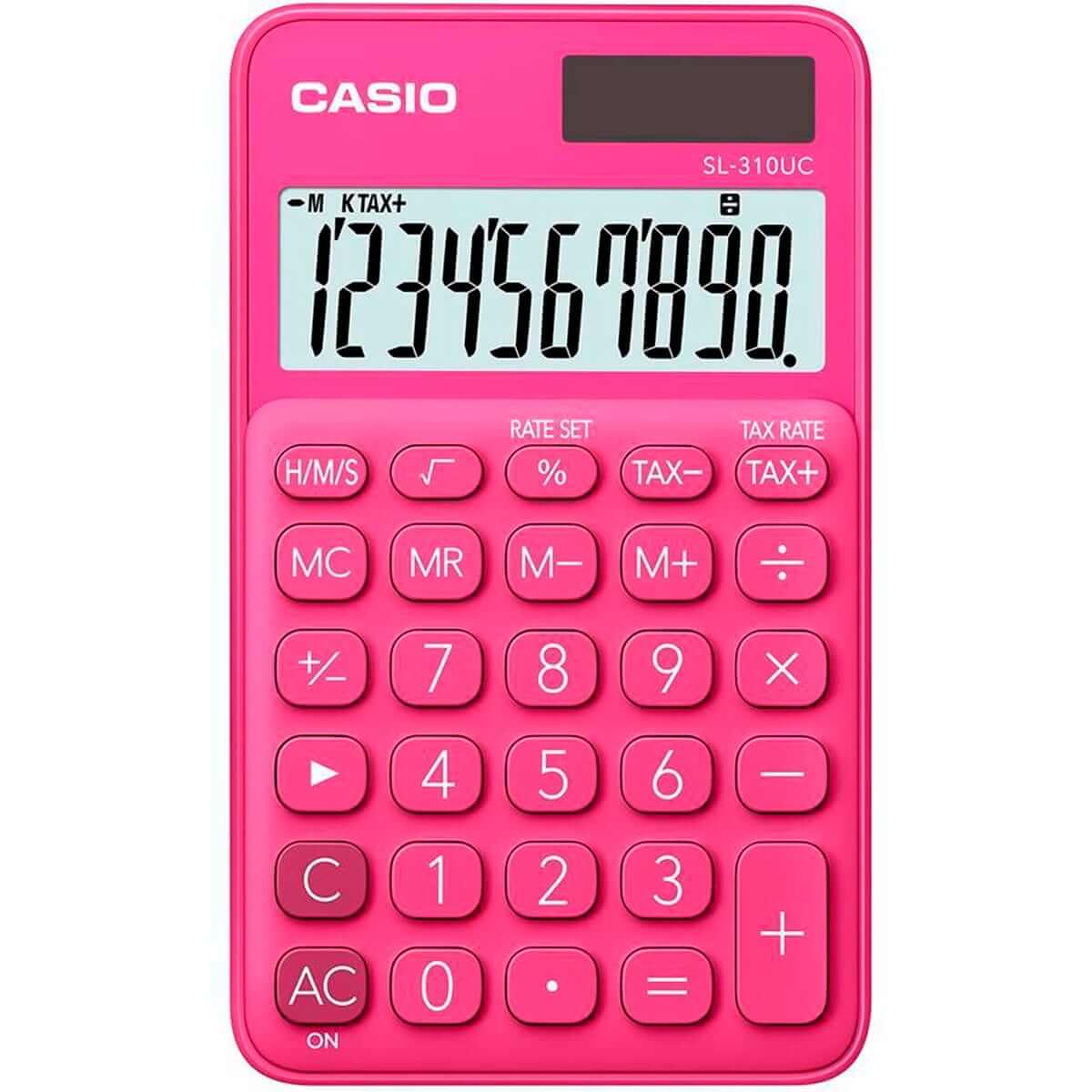 Calculadora Casio SL-310UC Rosa de Bolso Pequena 10 Dígitos Visor Grande Cálculo de Taxa SL310UC