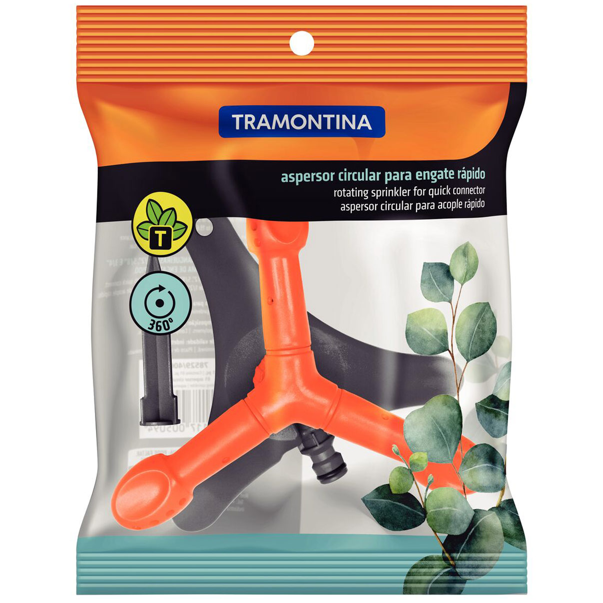 Aspersor Circular Tramontina Irrigador Com Pontalete 3 braços Rotativos Para Engate Rápido Plástico Para Jardim - Imagem 4