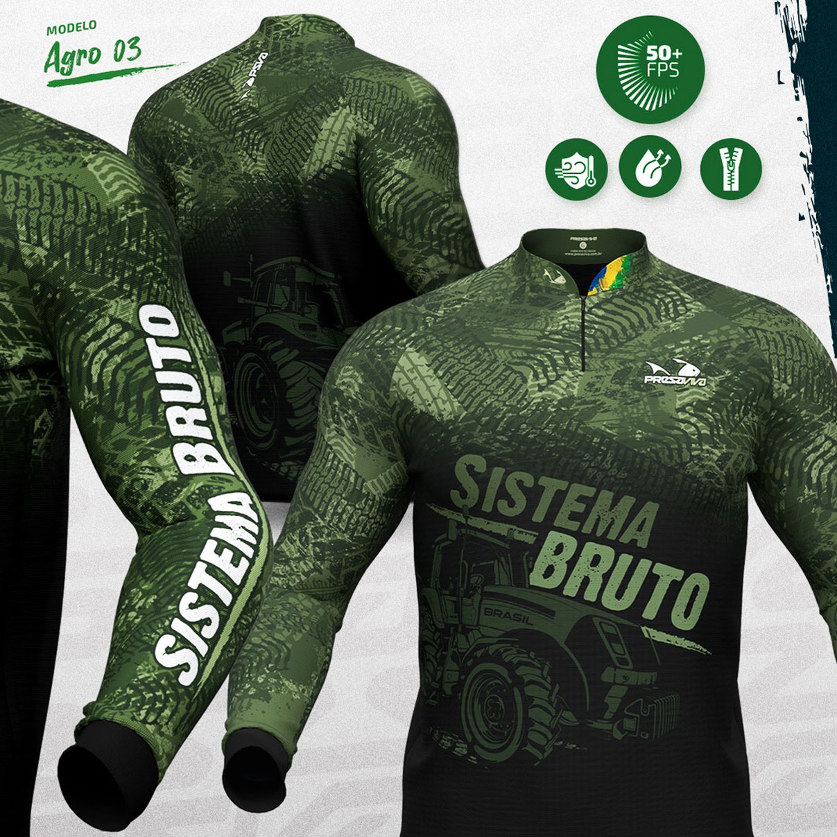 Camisa Presa Viva Agro 03 (G) Sistema Bruto Proteção Solar UV50+ Dry Flex com Elastano Verde Brasil - Imagem 5