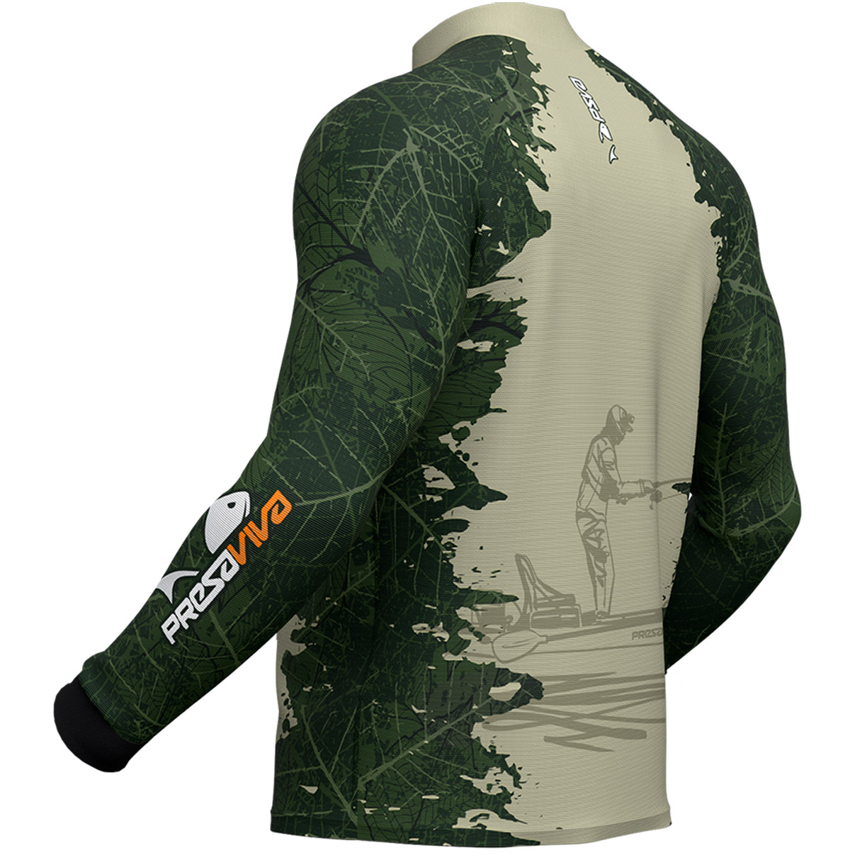 Camisa de Pesca Presa Viva Anderson Guedes 04 (GG) Proteção Solar UV50+ Dry Flex com Elastano Verde Manga Longa Zíper - Imagem 5