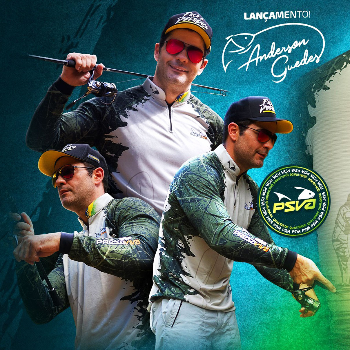 Camisa de Pesca Presa Viva Anderson Guedes 04 (GG) Proteção Solar UV50+ Dry Flex com Elastano Verde Manga Longa Zíper - Imagem 2