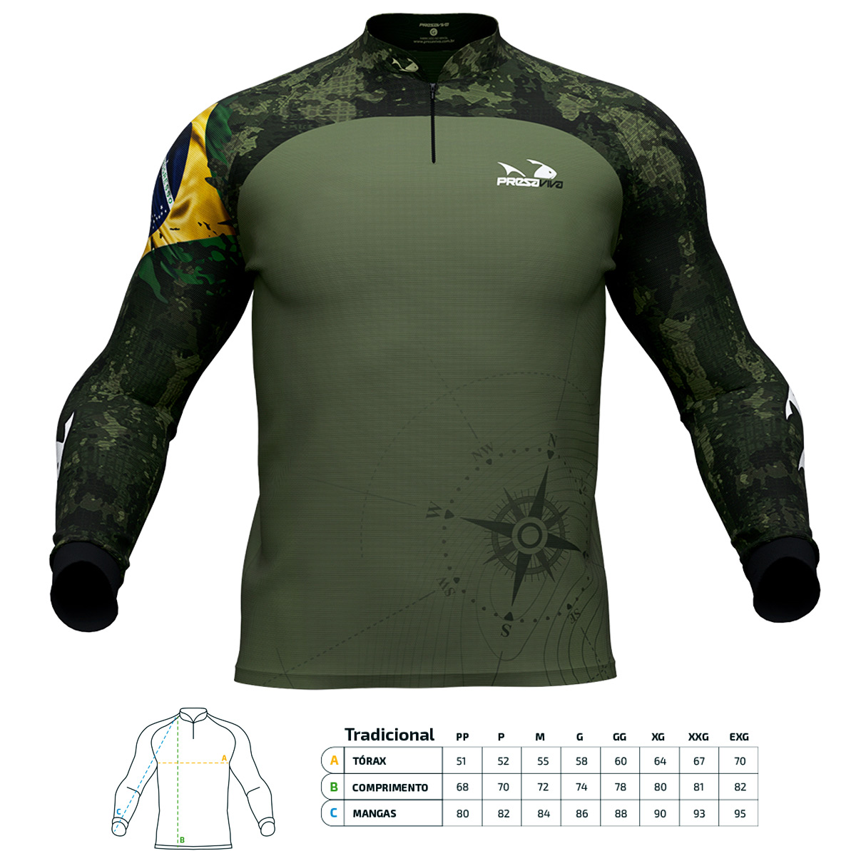 Camisa de Pesca Presa Viva Camuflada 07 (M) Proteção Solar UV30+ Dry Favo Micro Poliéster Verde Brasil - Imagem 3