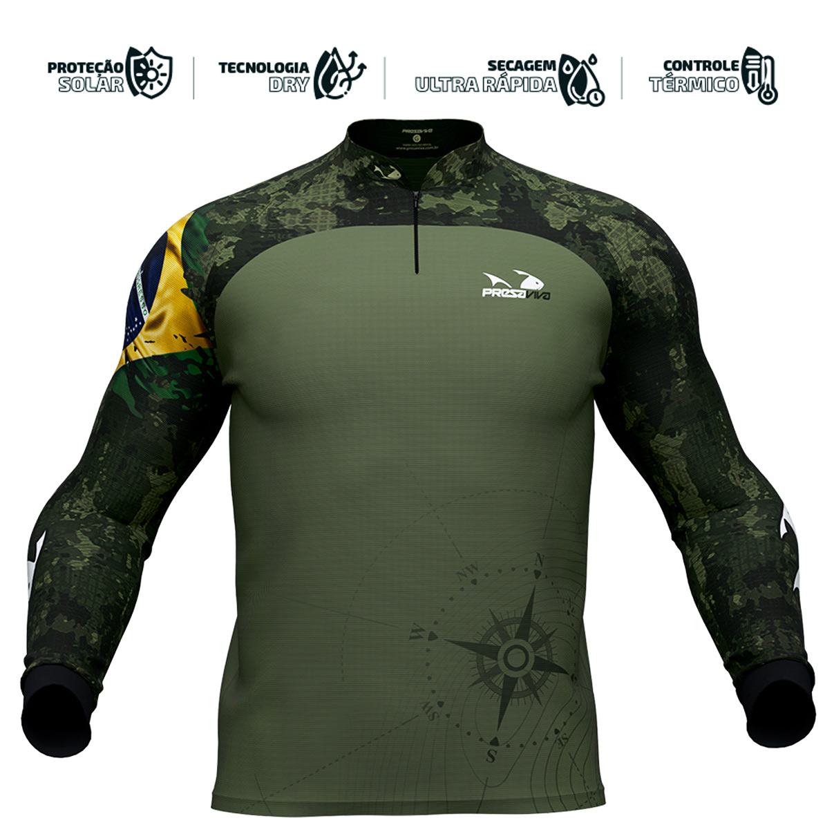 Camisa de Pesca Presa Viva Camuflada 07 (M) Proteção Solar UV30+ Dry Favo Micro Poliéster Verde Brasil - Imagem 4