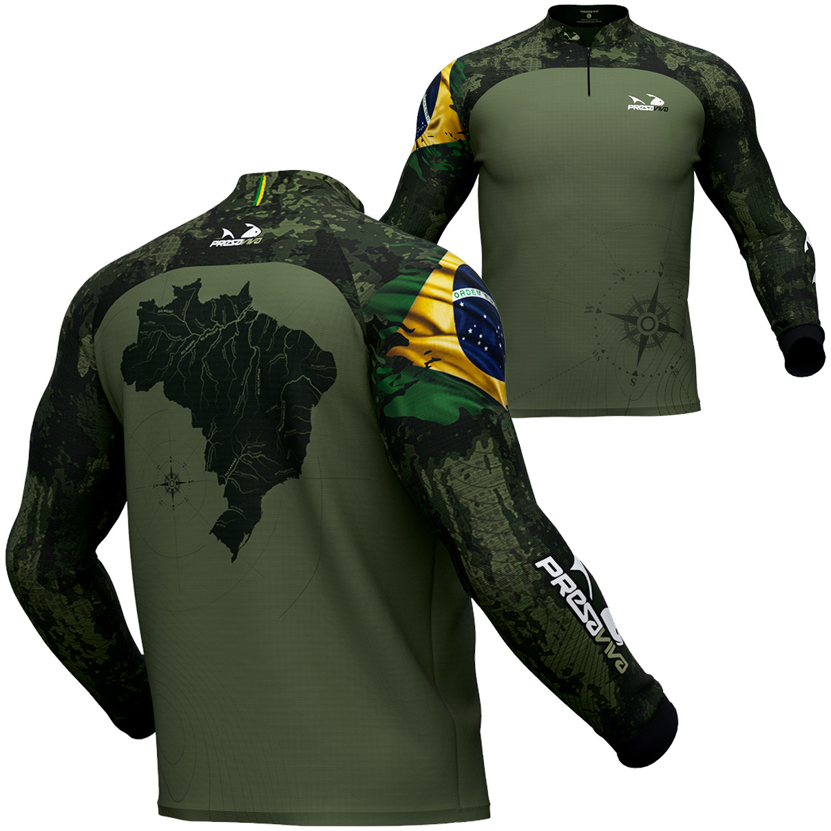 Camisa de Pesca Presa Viva Camuflada 07 (M) Proteção Solar UV30+ Dry Favo Micro Poliéster Verde Brasil - Imagem 2