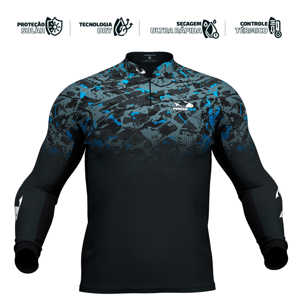 Camisa de Pesca Presa Viva Team PV 02 (G) Proteção Solar UV30+ PSVA Dry Favo Micro Azul Cinza Manga Longa - Imagem 7