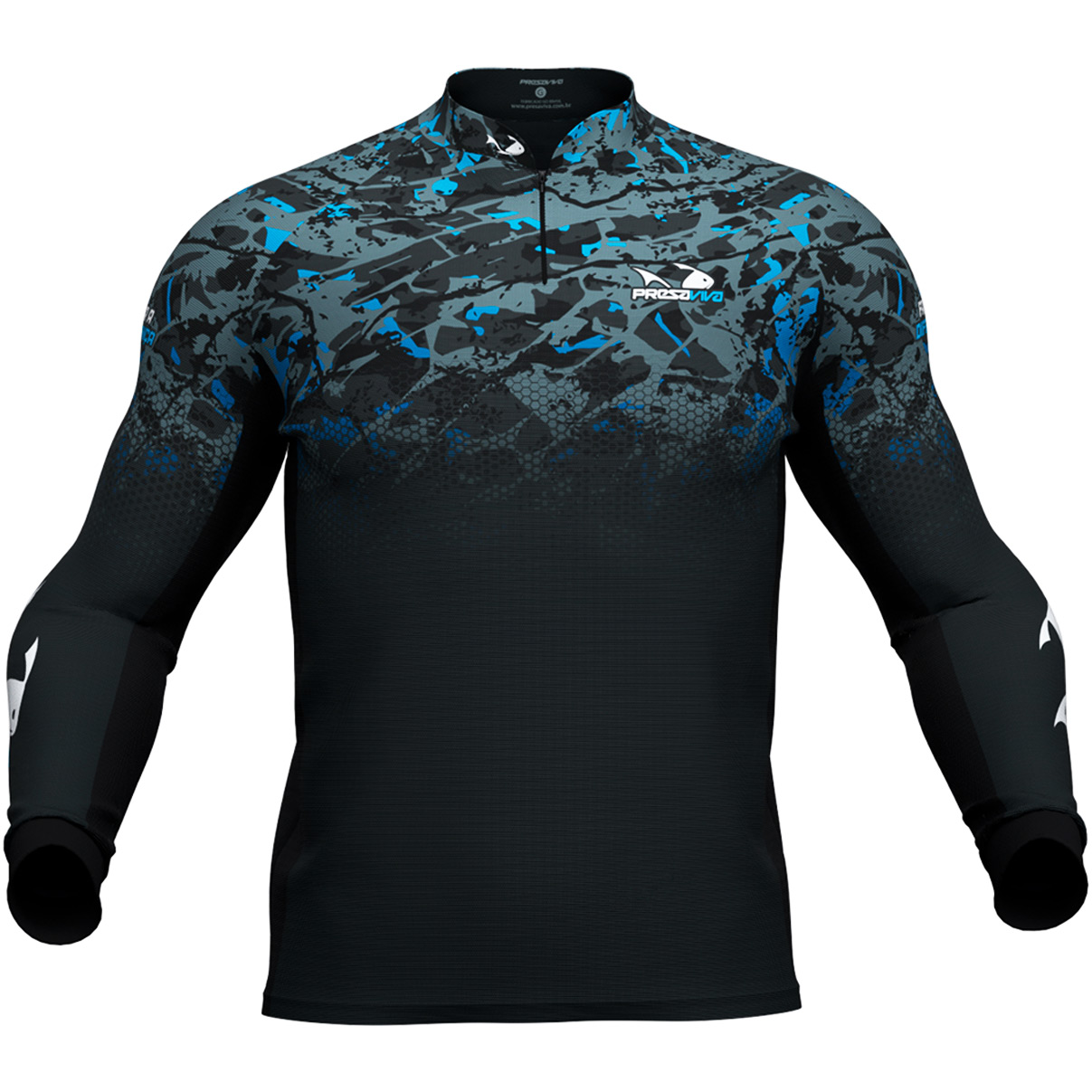Camisa de Pesca Presa Viva Team PV 02 (G) Proteção Solar UV30+ PSVA Dry Favo Micro Azul Cinza Manga Longa - Imagem 6