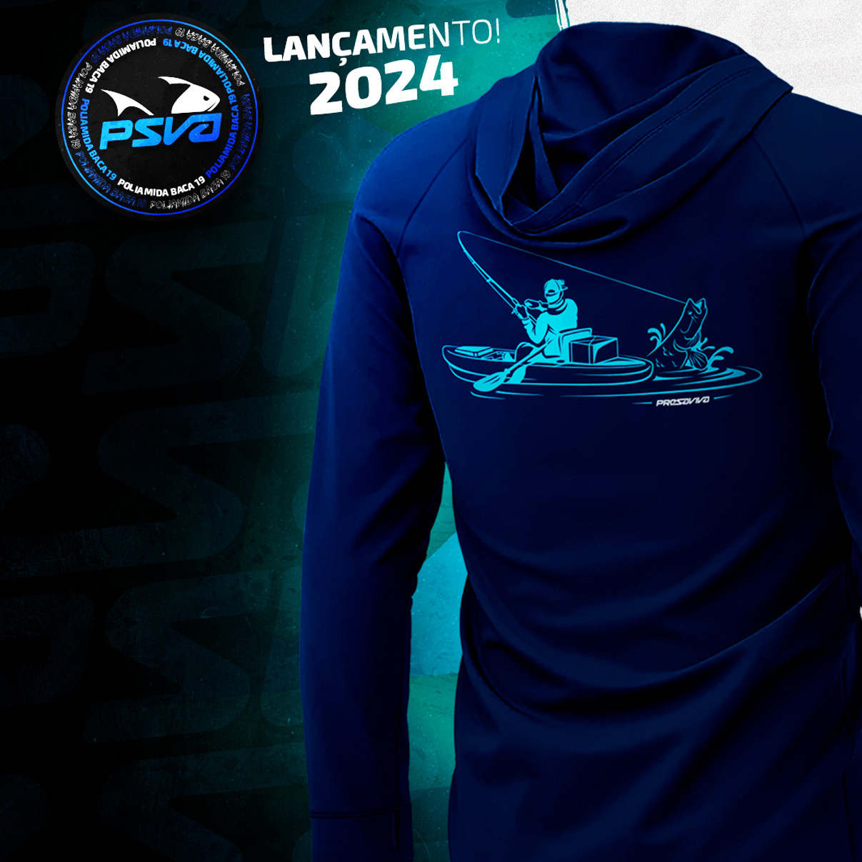 Camisa de Pesca com Capuz Presa Viva Baca 19 (M) Proteção Solar UV50 Poliamida Azul Marinho Caiaque - Imagem 3