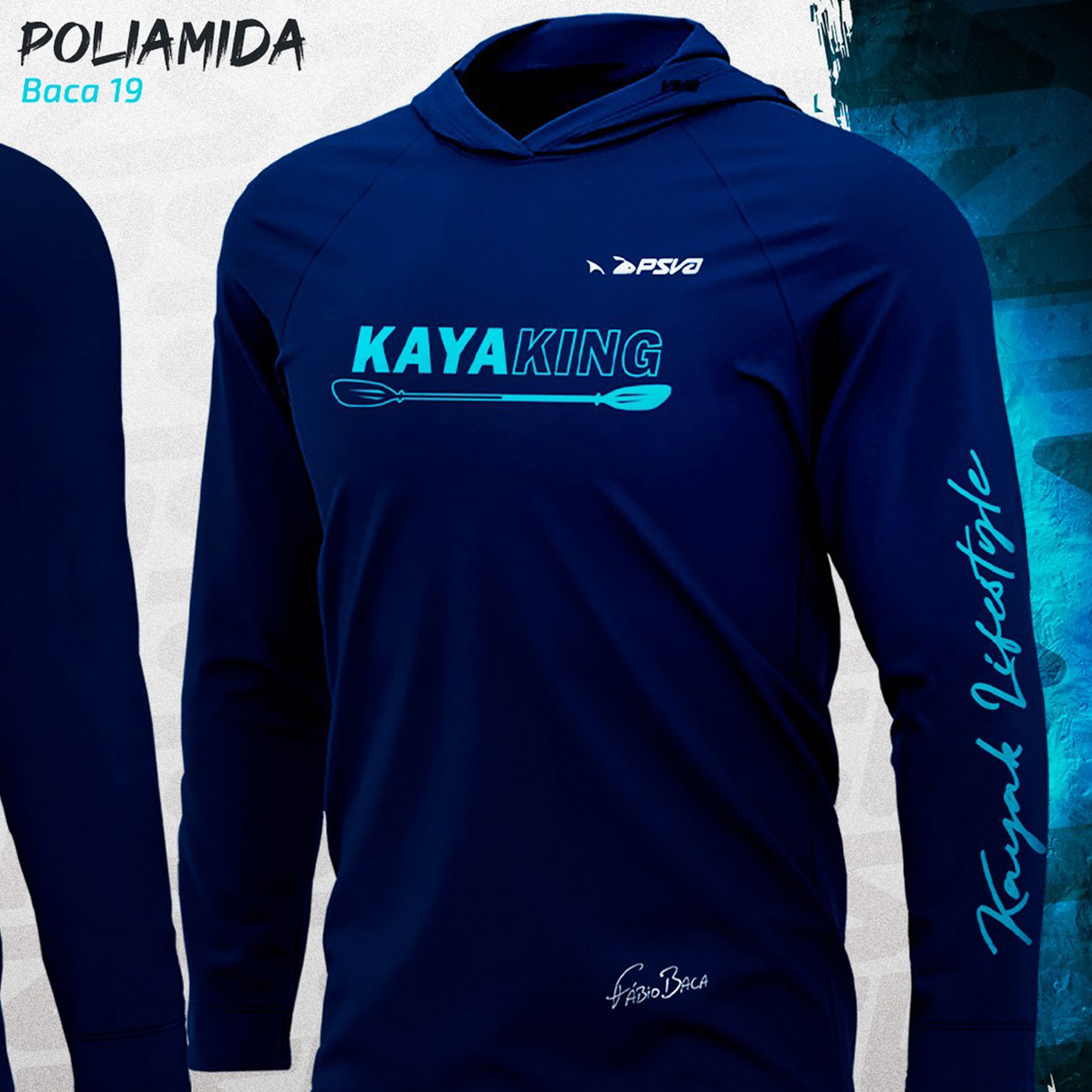 Camisa de Pesca com Capuz Presa Viva Baca 19 (M) Proteção Solar UV50 Poliamida Azul Marinho Caiaque - Imagem 2