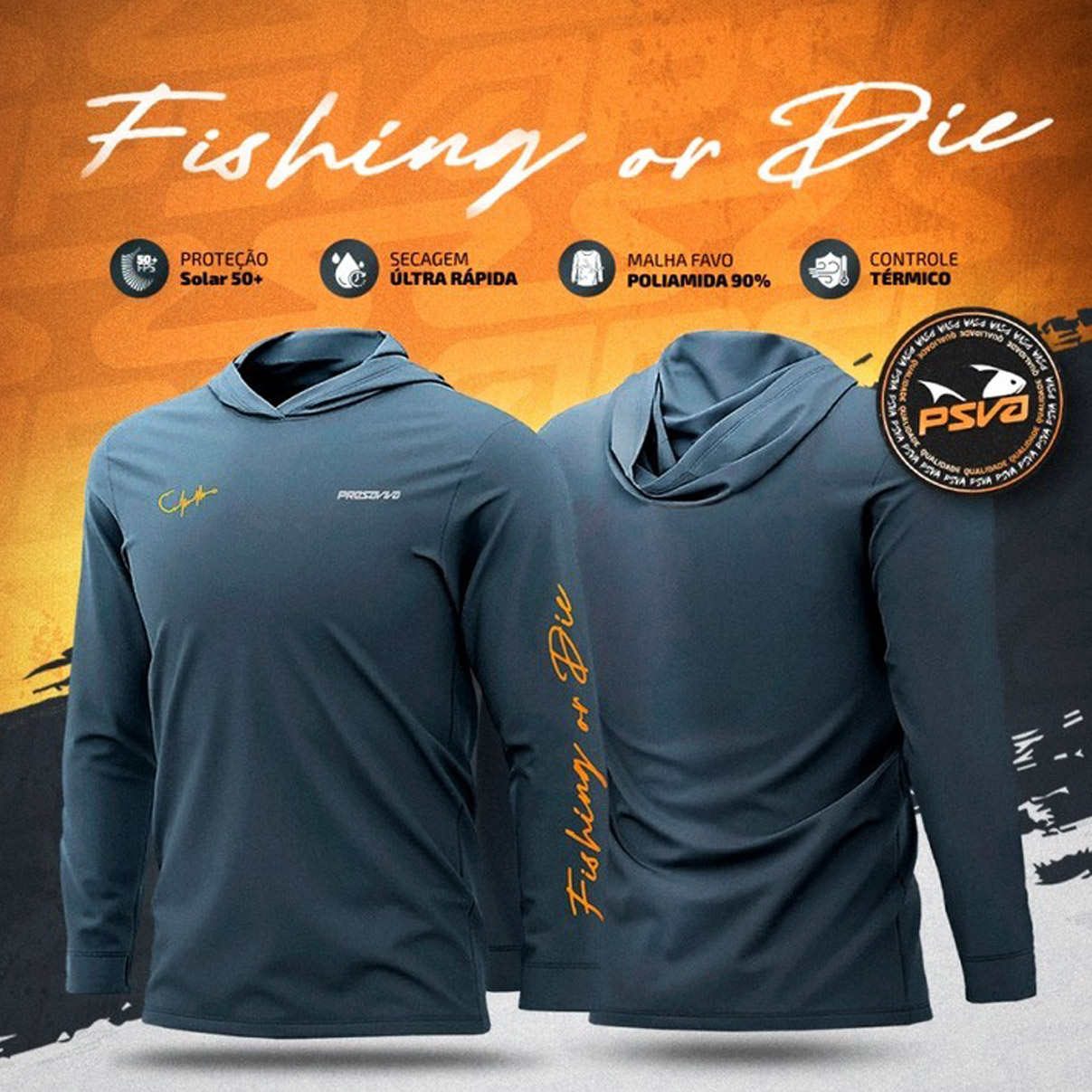 Camisa de Pesca com Capuz Presa Viva Fishing or Die 12 (GG) Proteção Solar UV50+ Poliamida Cinza - Imagem 2