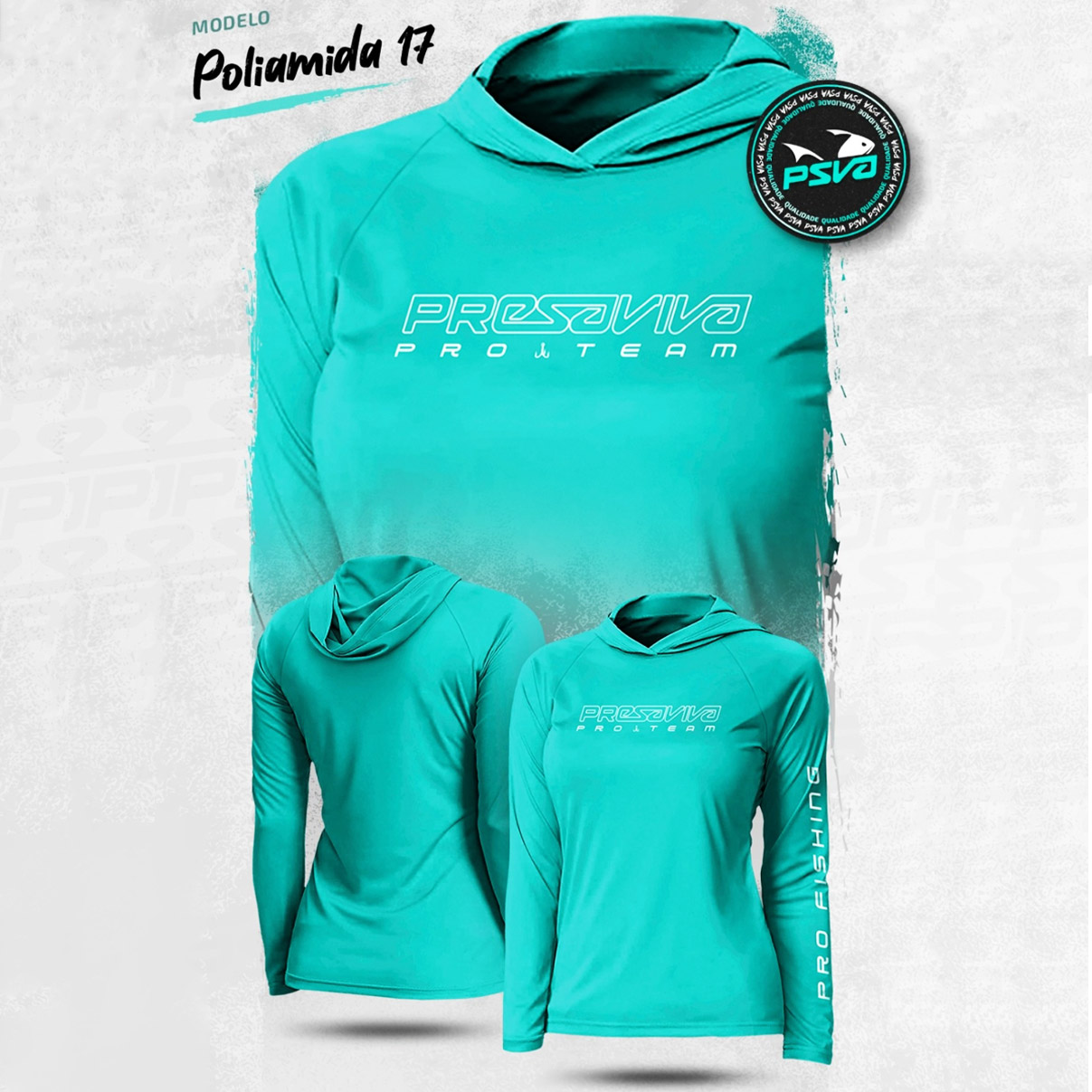 Camisa de Pesca com Capuz Presa Viva Poliamida 17 Baby Look (G) Proteção Solar UV50+ Azul Moscatel - Imagem 3