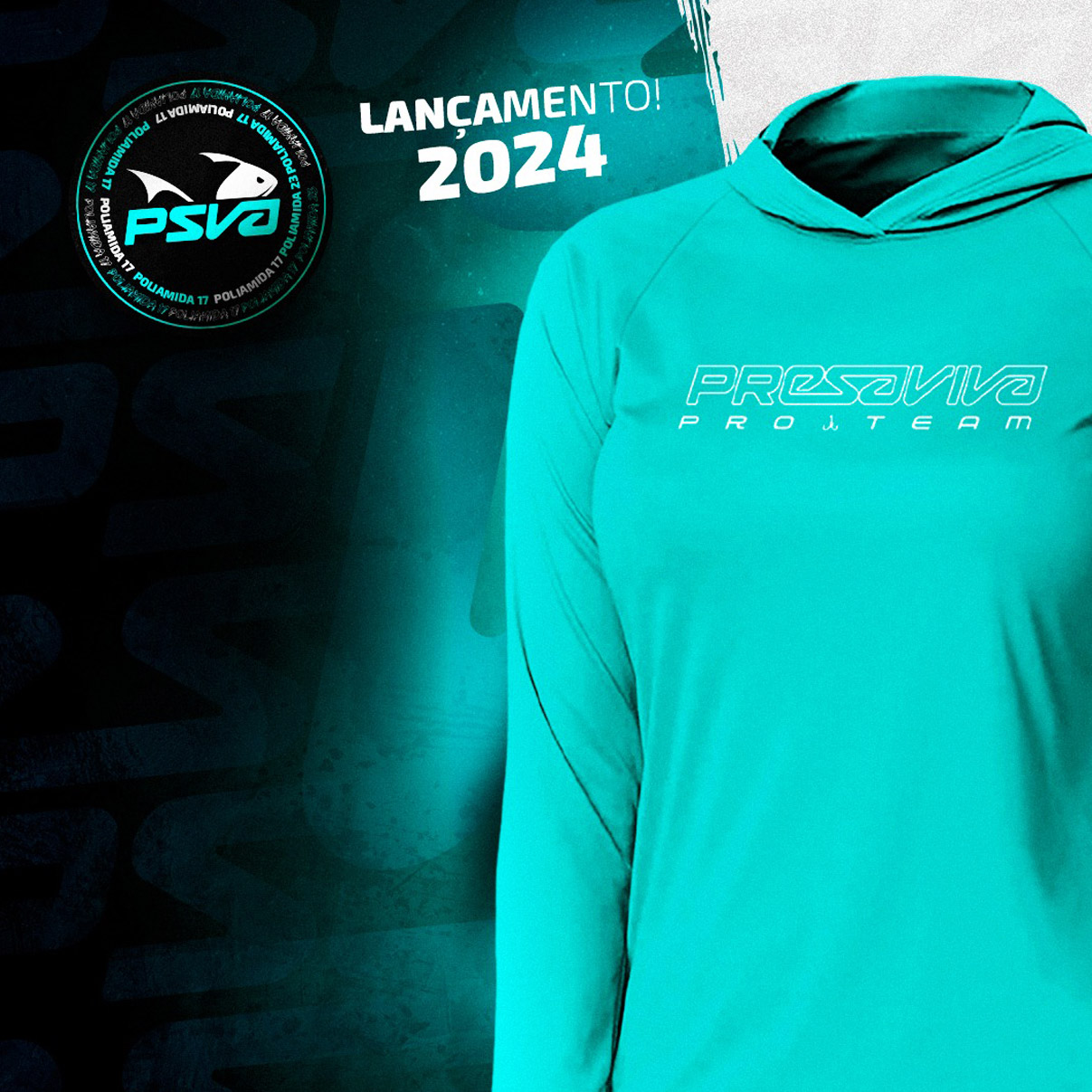 Camisa de Pesca com Capuz Presa Viva Poliamida 17 Baby Look (G) Proteção Solar UV50+ Azul Moscatel - Imagem 4