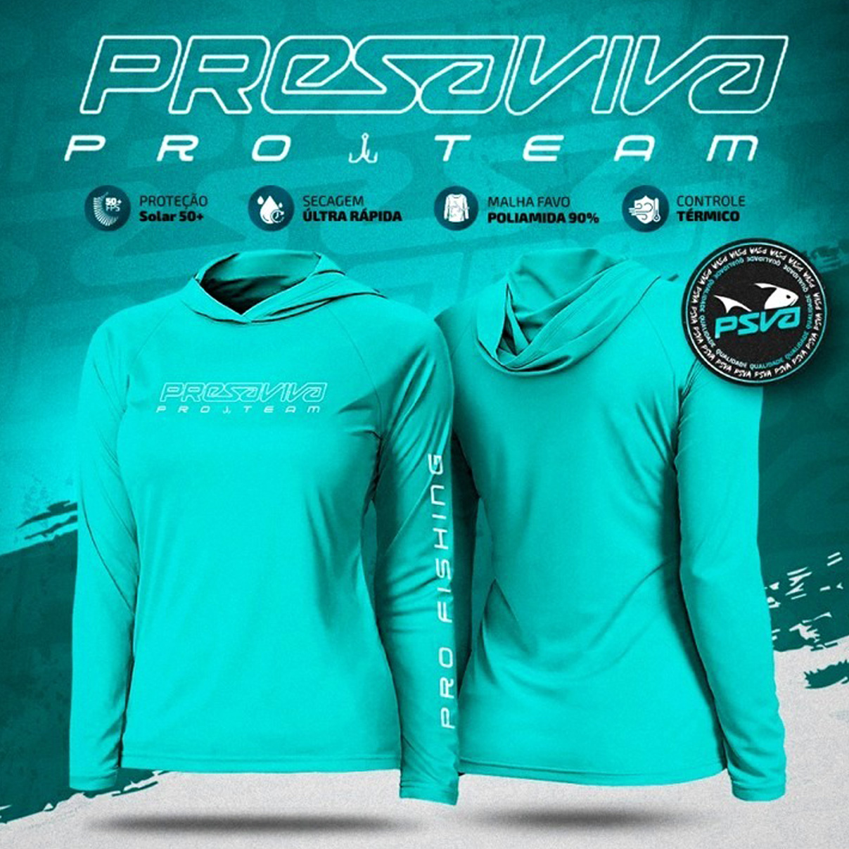 Camisa de Pesca com Capuz Presa Viva Poliamida 17 Baby Look (G) Proteção Solar UV50+ Azul Moscatel - Imagem 6
