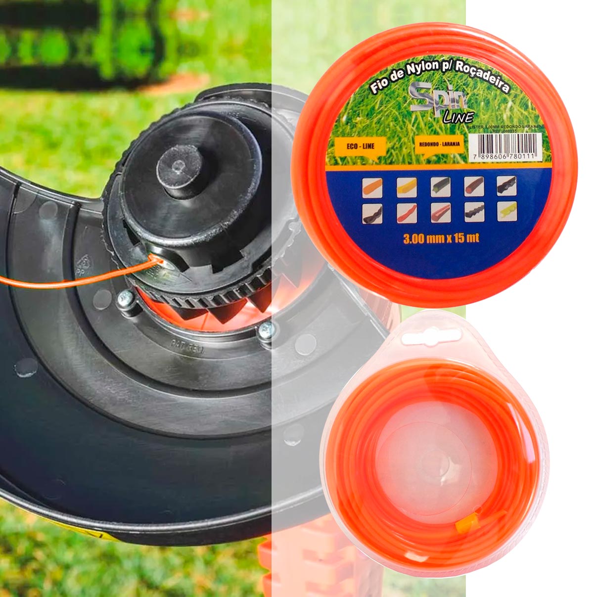 Fio de Nylon 3mm para Roçadeira Vulcan Husqvarna Toyama Kawashima Redondo Laranja 15m Spin Premium - Imagem 3