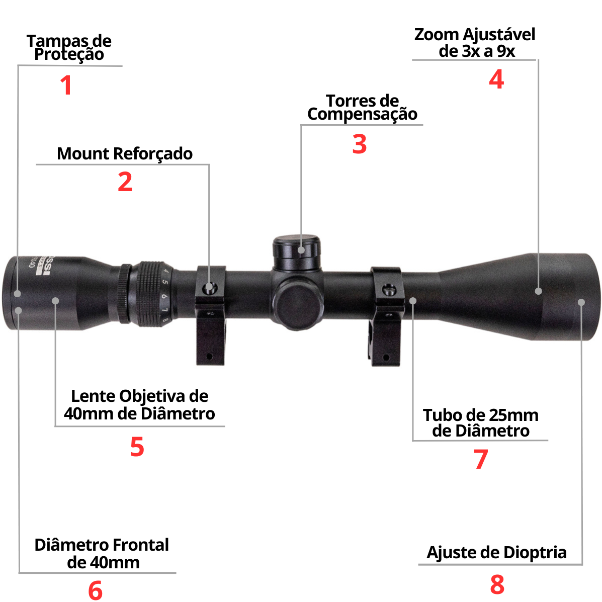 Luneta Rossi 3-9X40 Mount 22mm - Imagem 2
