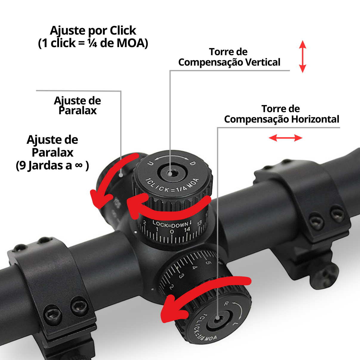 Luneta Artemis 4-16x40SFE Retículo Iluminado Mildot Paralaxe Mount 11mm para Carabina de Pressão PCP - Imagem 4
