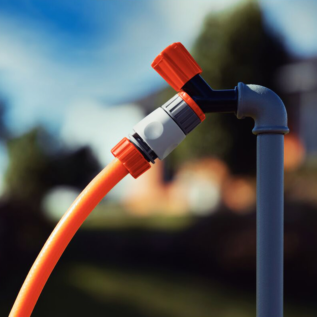 Torneira Plástica Tramontina com Redução Preto / Laranja Polipropileno Para Jardim Irrigação Lavagem - Imagem 3