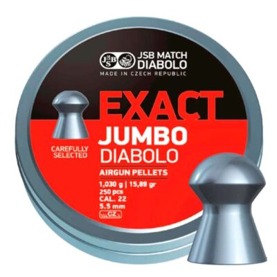 Chumbinho JSB Exact Jumbo Diabolo 5,5mm (.22) 1,030g 15,89gr (250un) Calibrado para Tiro de Precisão