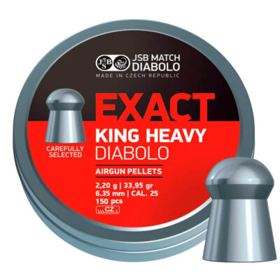 Chumbinho JSB Exact King Heavy Diabolo 6,35mm (.25) 2,20g 33,95gr (150un) Pesado para Carabina PCP