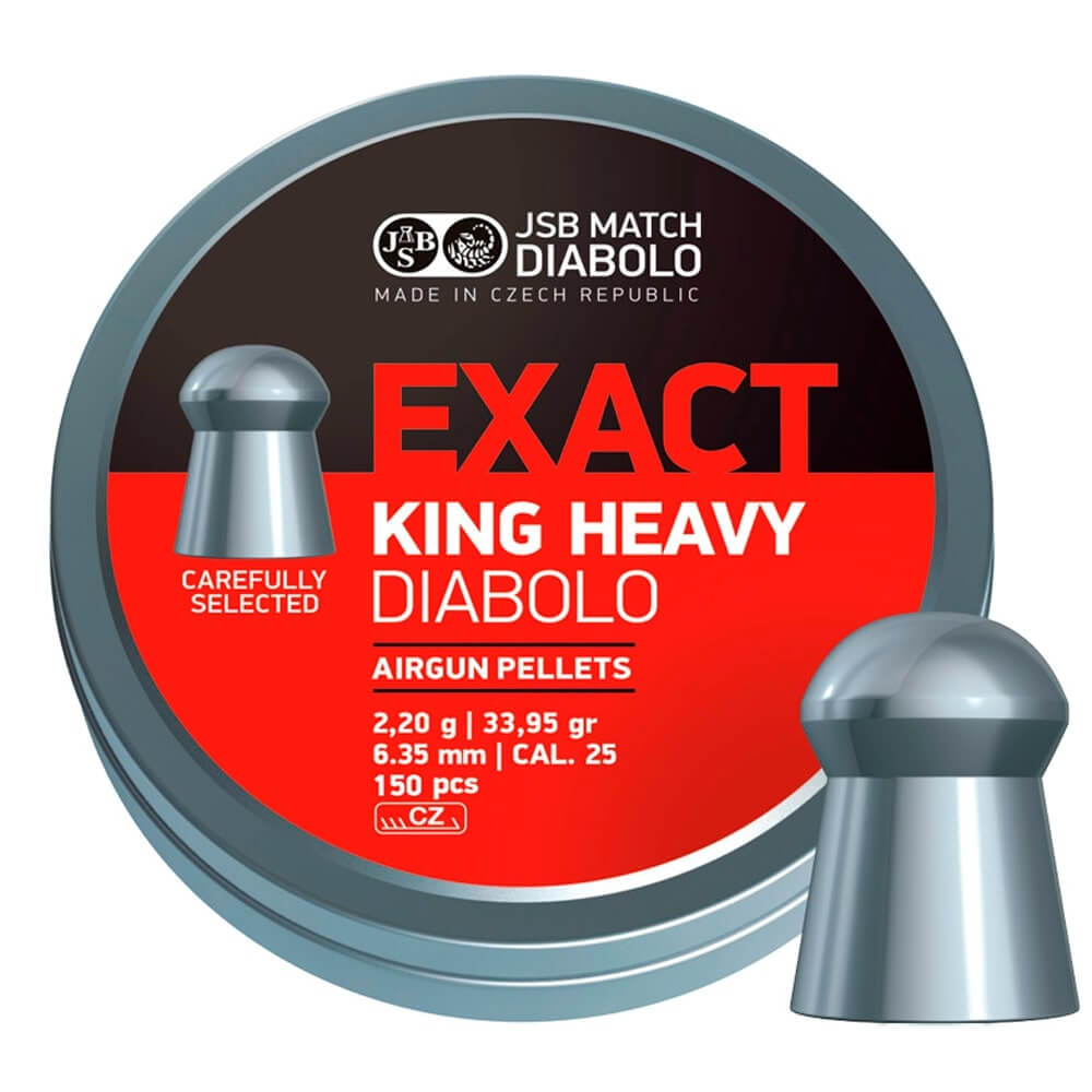 Chumbinho JSB Exact King Heavy Diabolo 6,35mm (.25) 2,20g 33,95gr (150un) Pesado para Carabina PCP