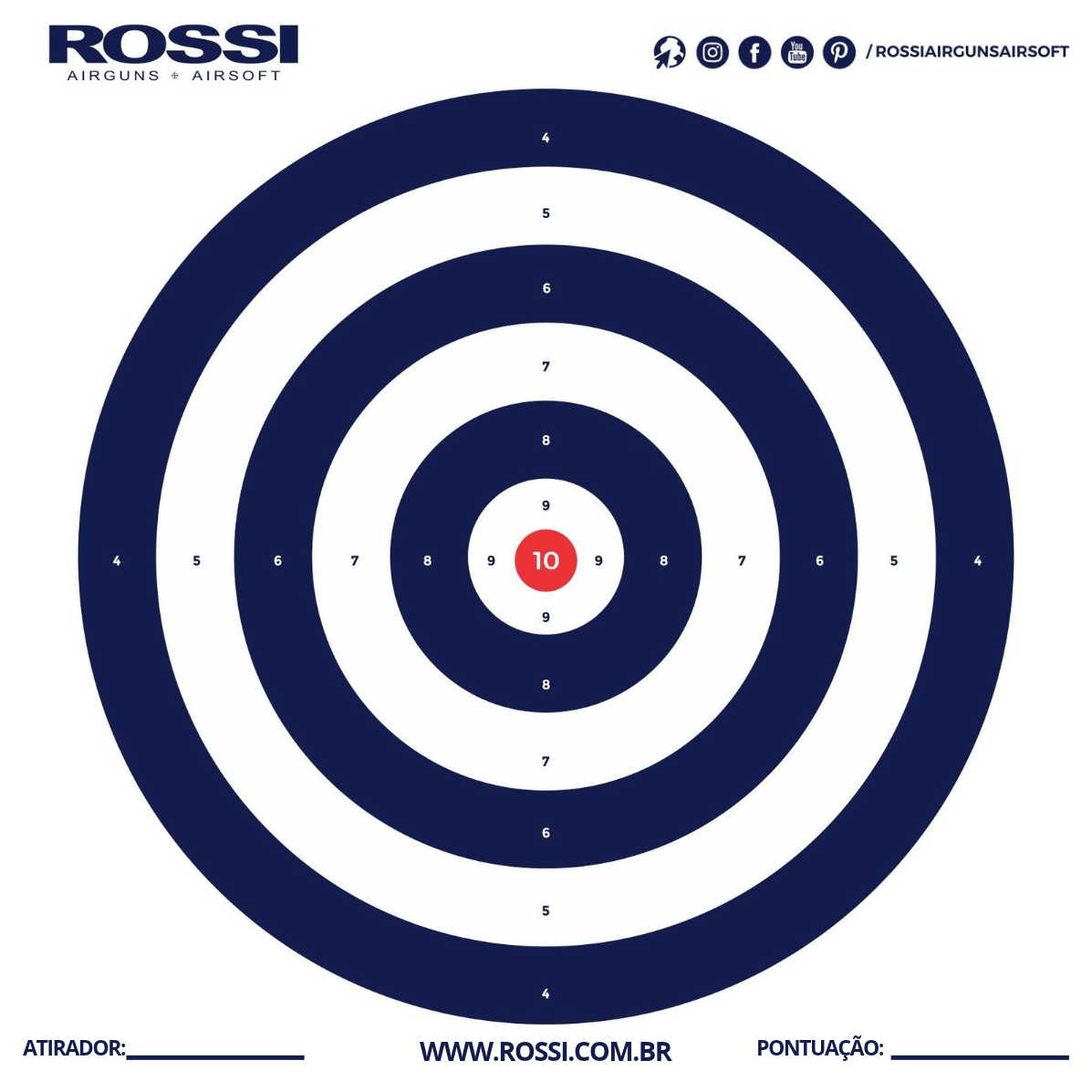 Alvo de Papel 14x14cm Rossi Airguns Airsoft Azul (10un.)